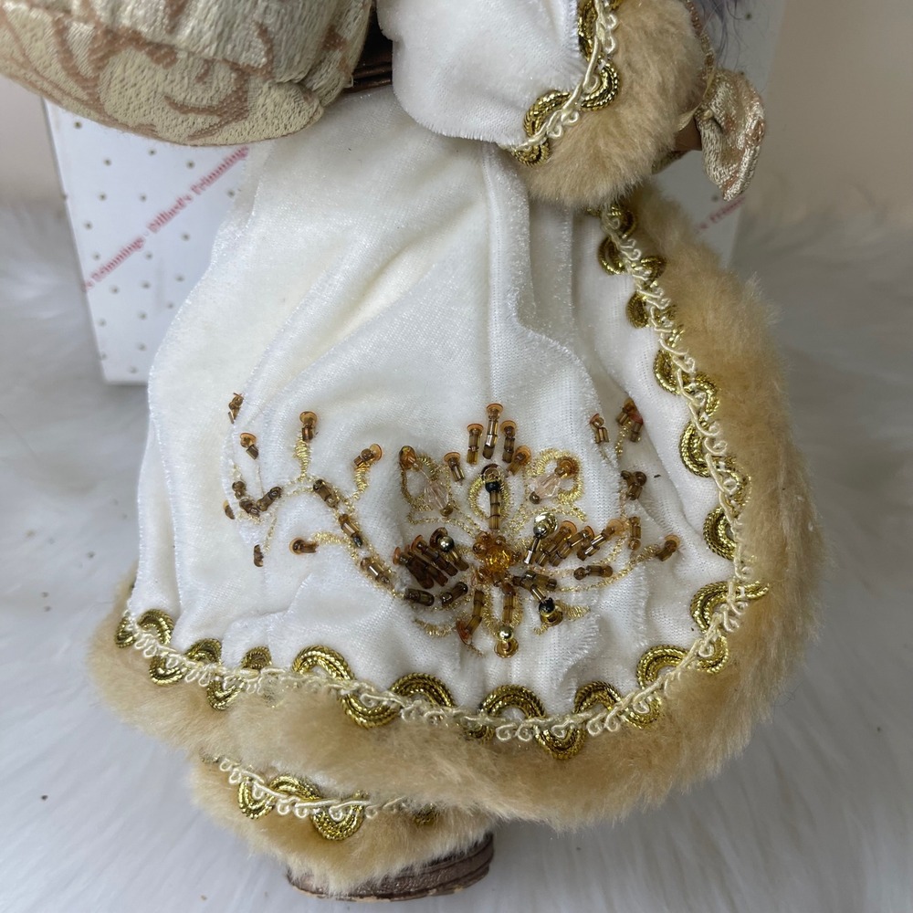 Vintage Dillard's Trimmings 14" Fabric Mache Santa Figurine w/ Box Gold White - Picture 7 of 12